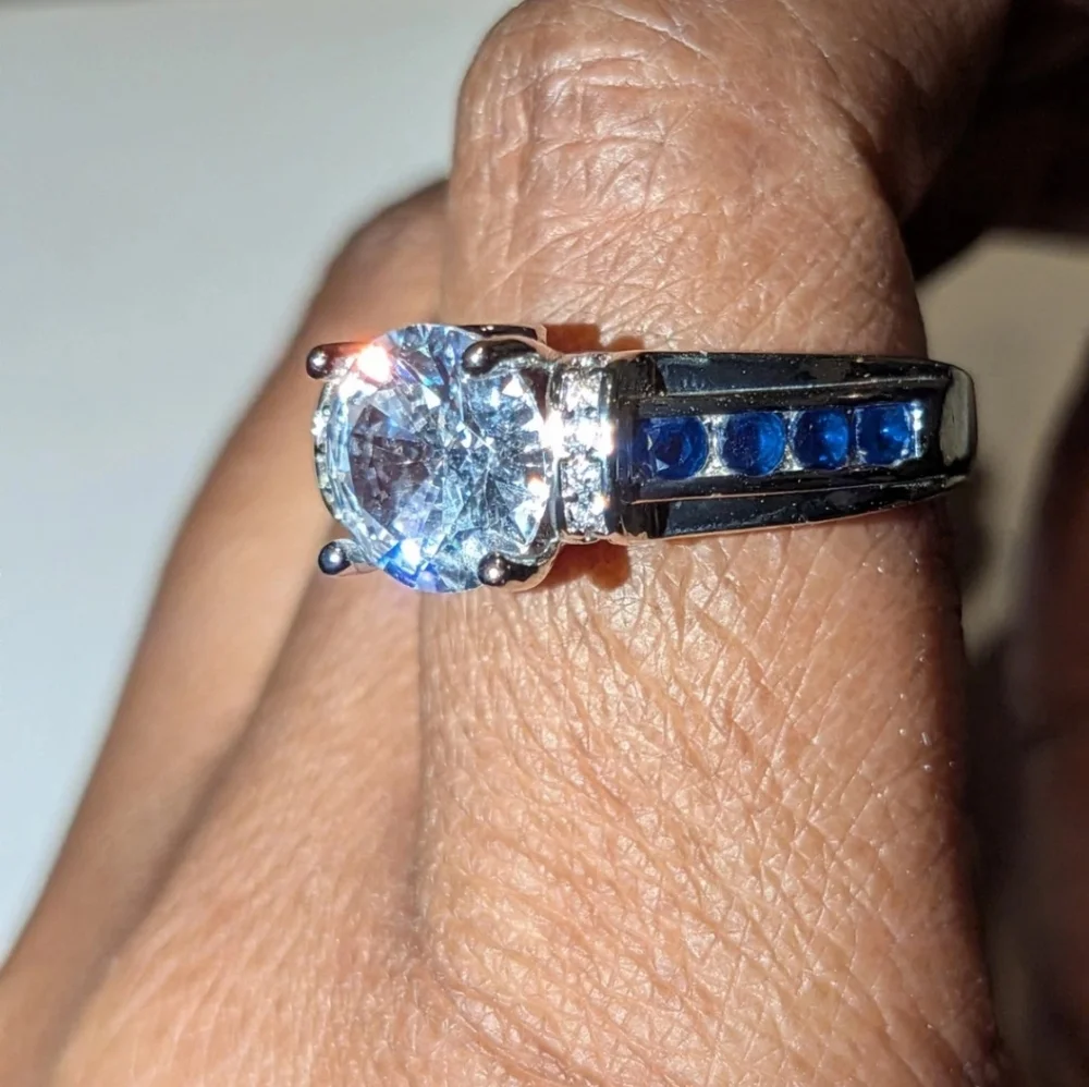 3Ct Round Cut Lab Created Diamond Sapphire Engagement Ring 14K White Gold Plated
